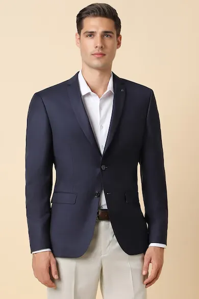 Men Navy Slim Fit Solid Casual Blazer